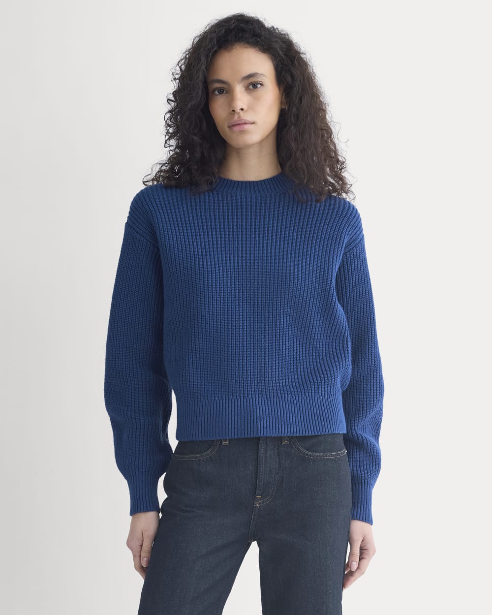 Cropped Ribbed Crew in Everyday Cotton in Estate Blue — detail view