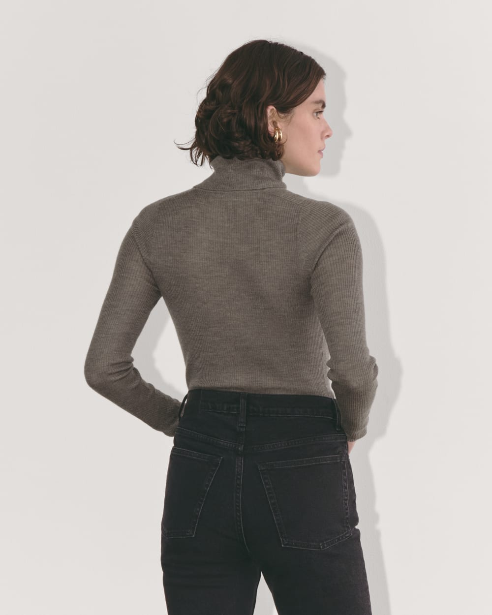 The Turtleneck in Ultrasoft Merino in Heather Cocoa — detail view