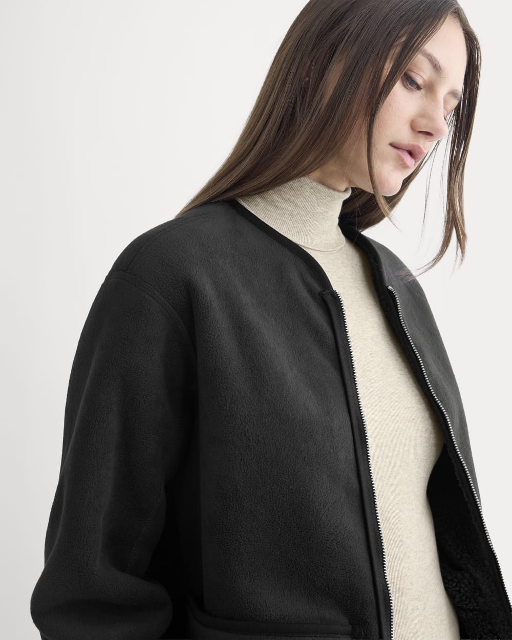 Reversible Teddy Jacket in Black — detail view