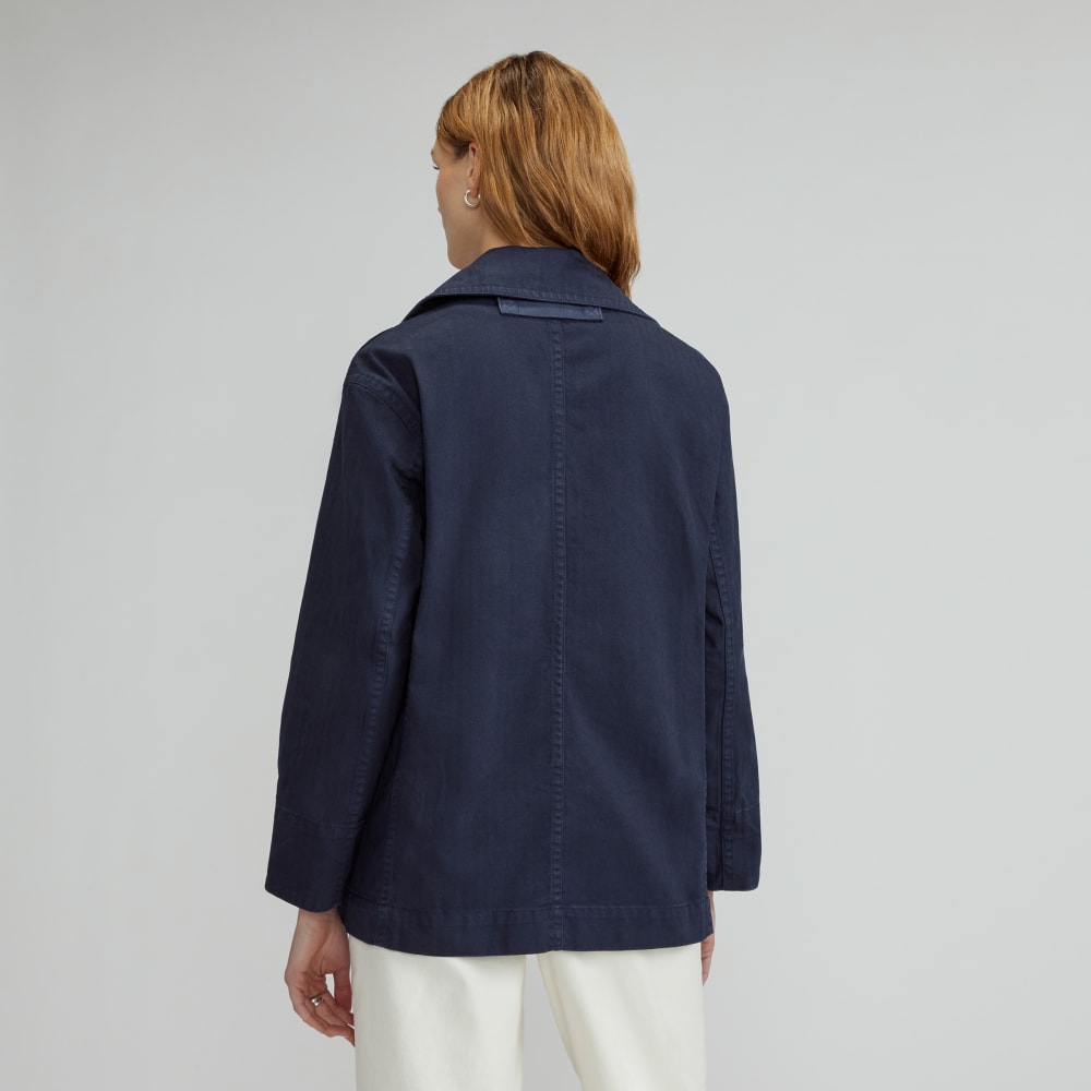 The Organic Cotton Herringbone Jacket in Navy — detail view