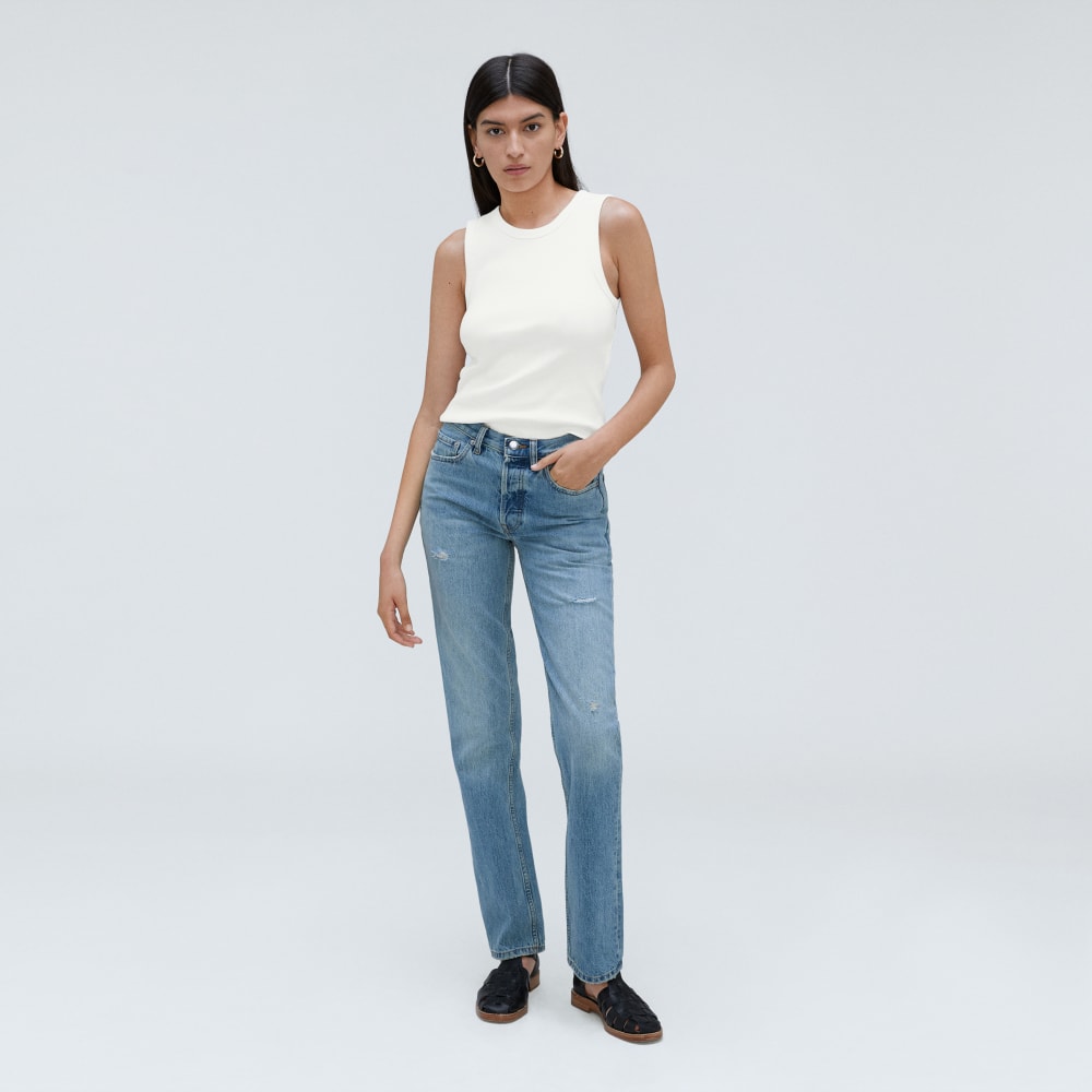 The Ribbed Cutout Tank in White — detail view