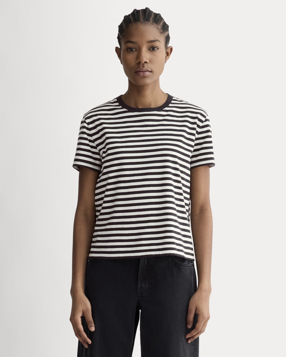 The Box-Cut Tee in Essential Cotton in Black / Bone — front view