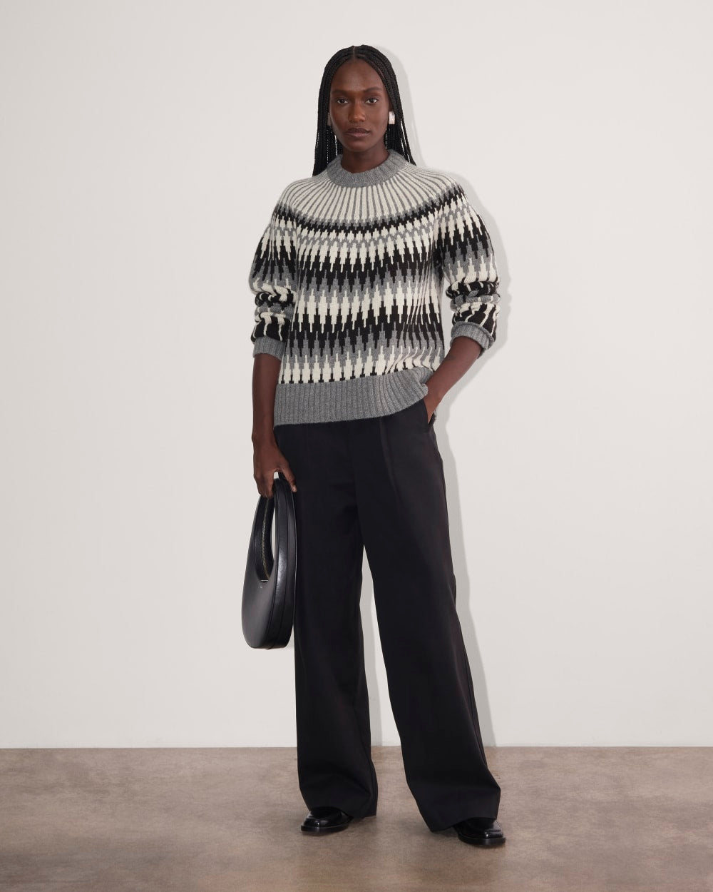 The Fair Isle Crew in Grey / Black Fair Isle — detail view