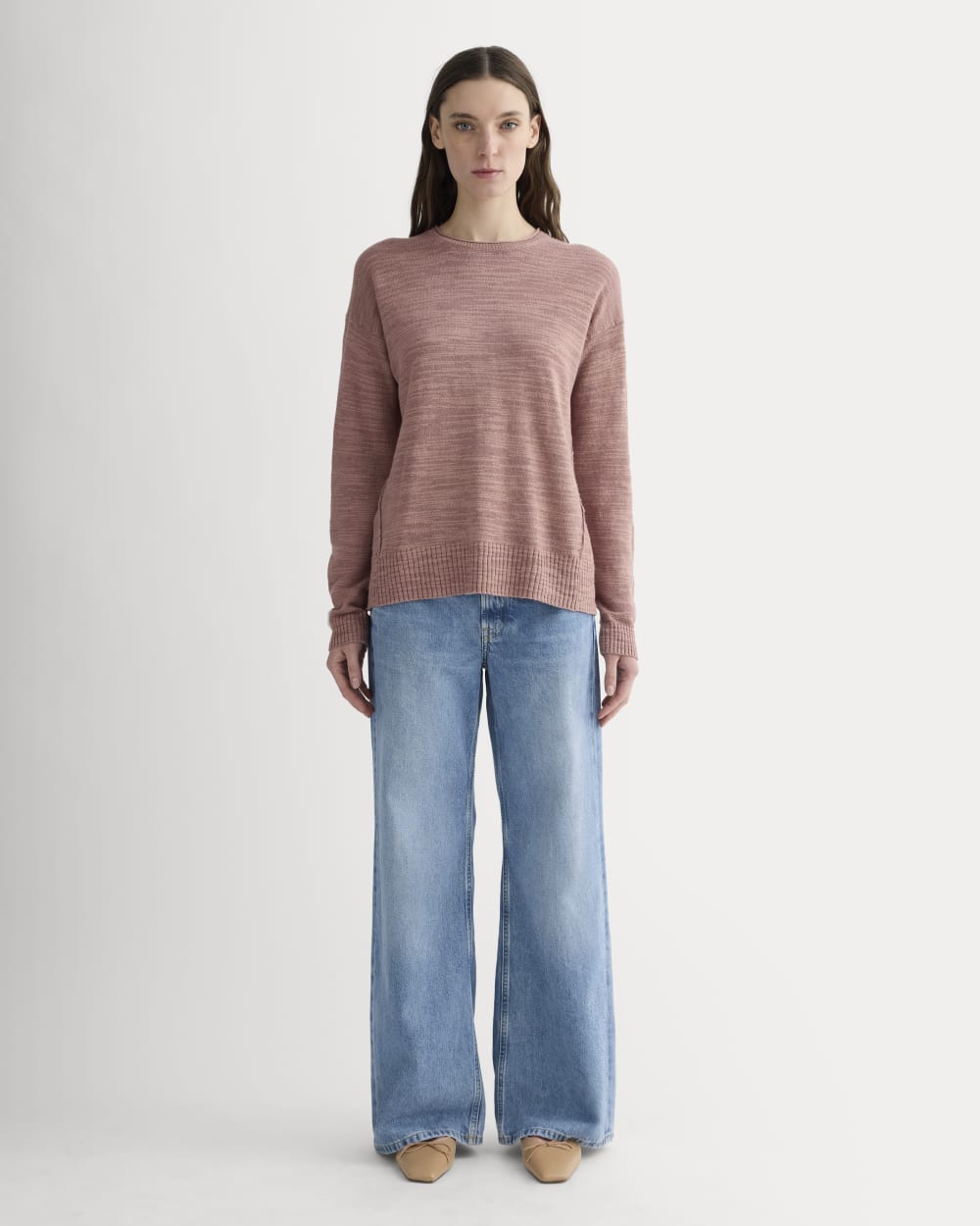 The Slouch Sweater in Cotton Linen in Rose Dusk — detail view