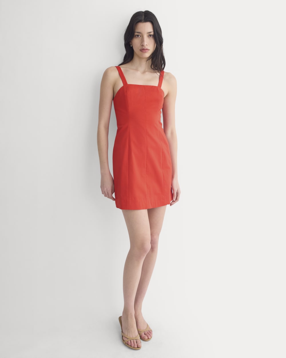 Seamed Mini Dress in Fiery Red — front view