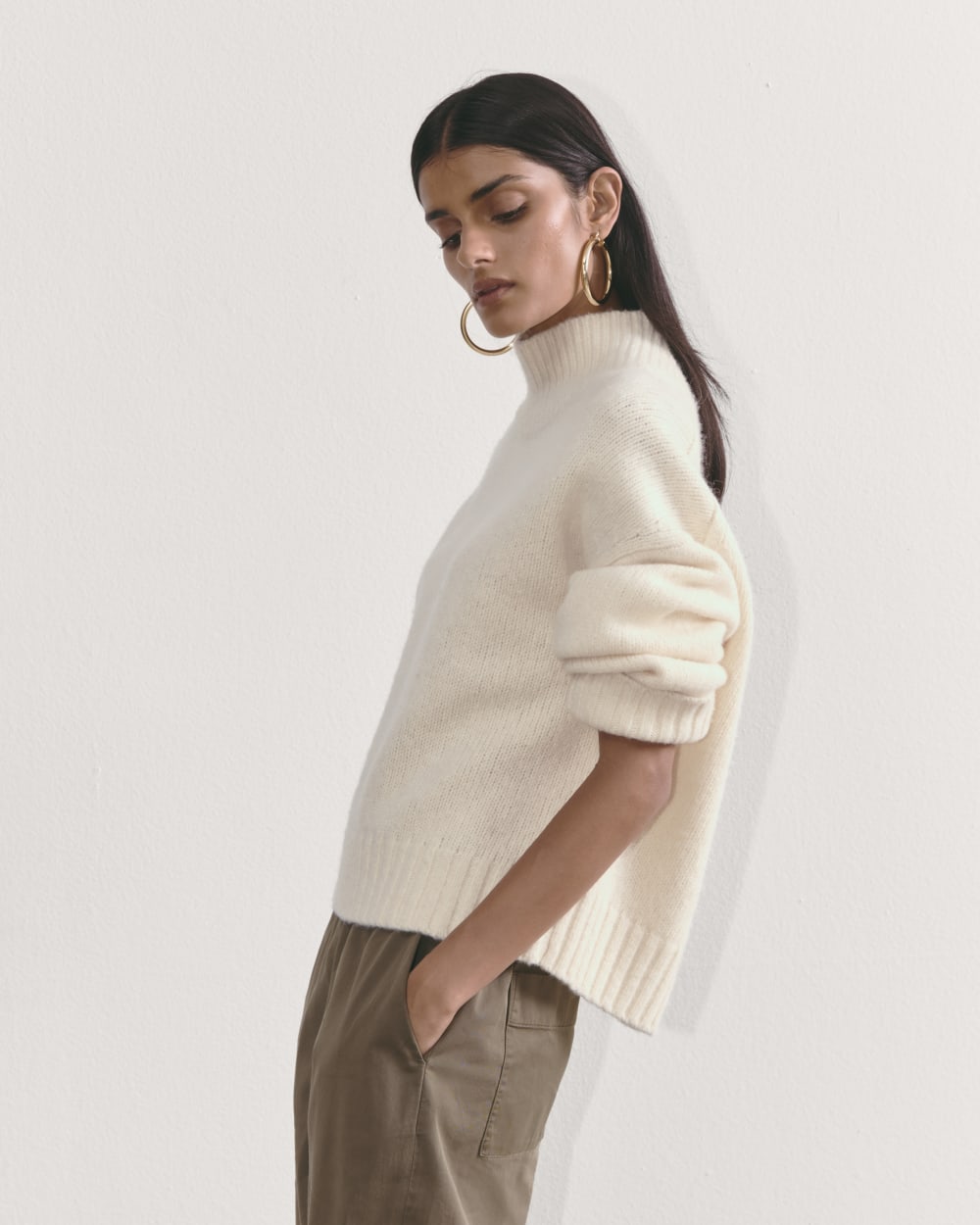 The Cloud Oversized Turtleneck in Bone — detail view