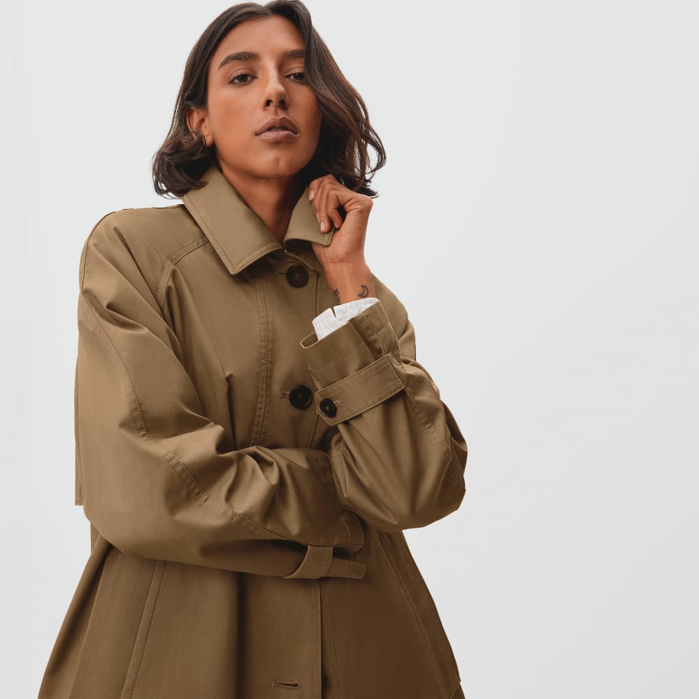 The Long Mac Coat in Toasted Coconut — detail view