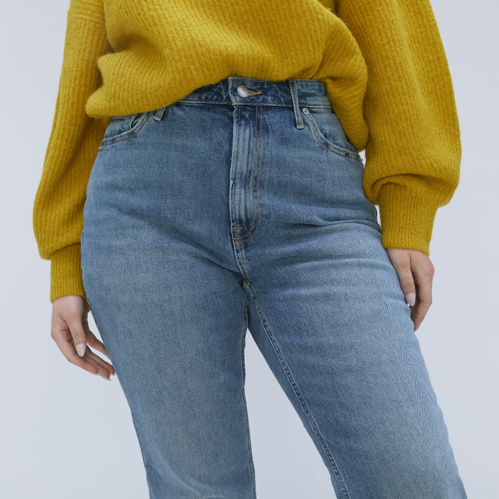 The Cheeky Hourglass Jean in Worn-In Mid Blue — detail view