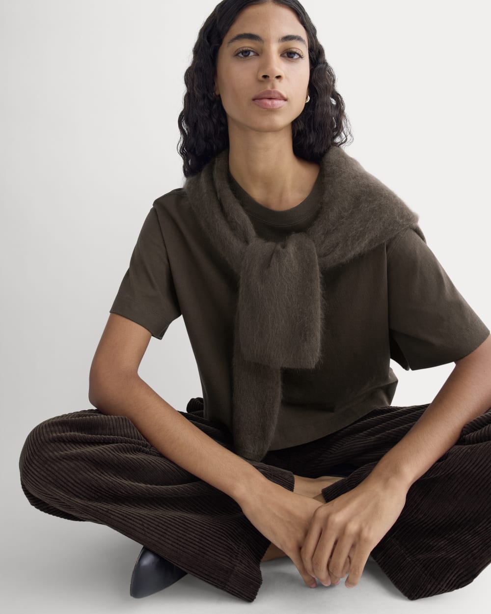The Premium Weight Cropped Tee in Coffee Bean — detail view