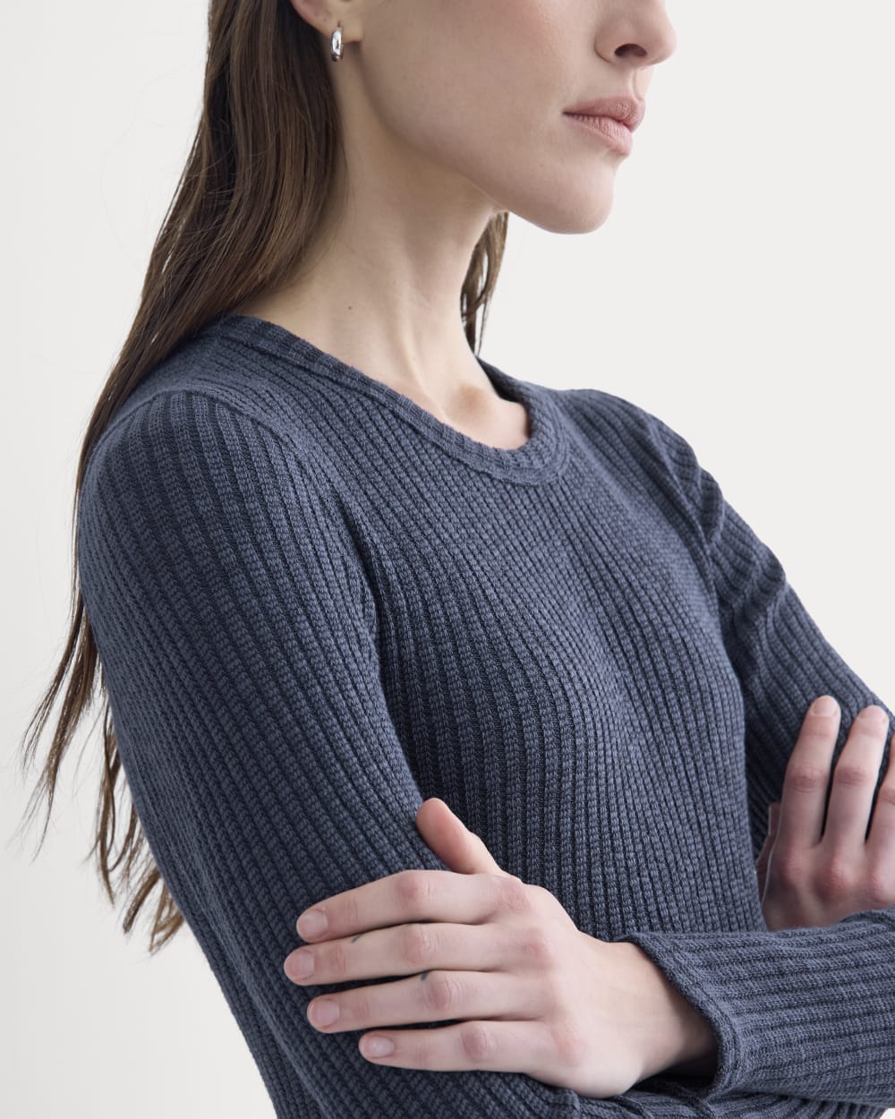 The Cozy Rib Long-Sleeve Tee in Mood Indigo — detail view
