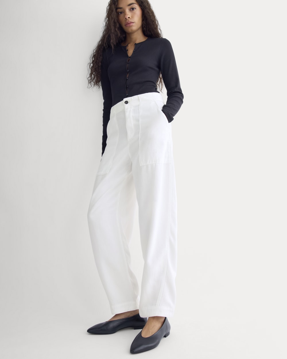 Patch Pocket Ballon Pant in Buttersoft in White — front view