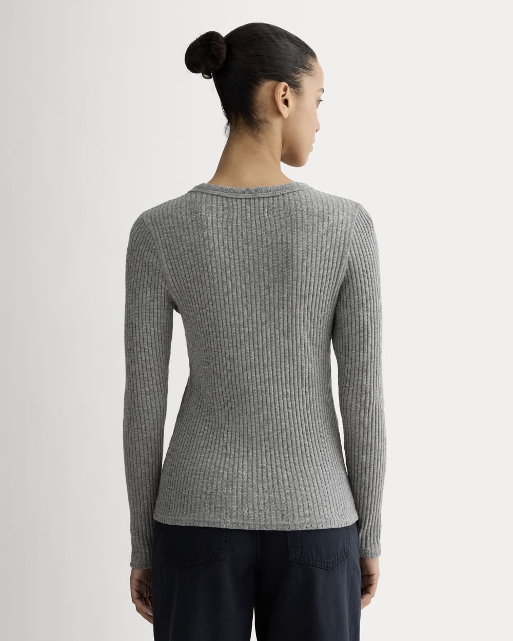 The Cozy Rib Long-Sleeve Tee in Mid Heather Grey — detail view