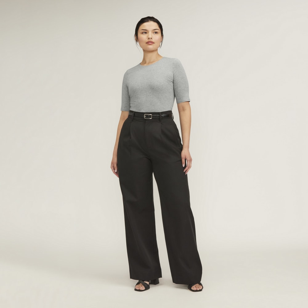 The Short-Sleeve Crew Neck Bodysuit in Heathered Grey — front view