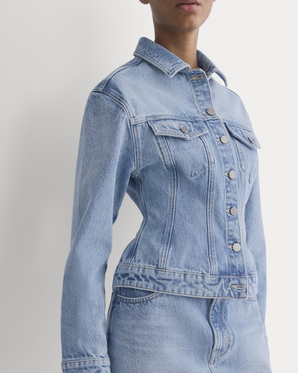 Everlane x Elena Bonvicini Lido Jacket in Crystal Cove Indigo — detail view
