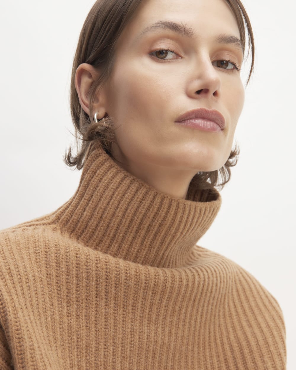 The Felted Merino Funnel-Neck Pullover in Deep Camel — alternate view