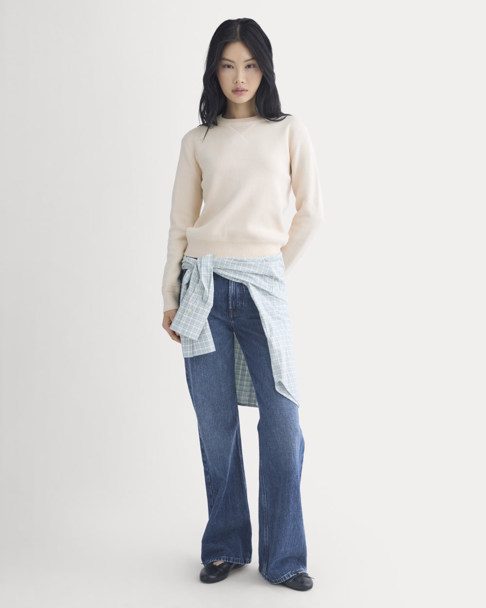 Double Knit Crew in Cotton Merino in Bone/Cream/Sand/Light Camel — detail view
