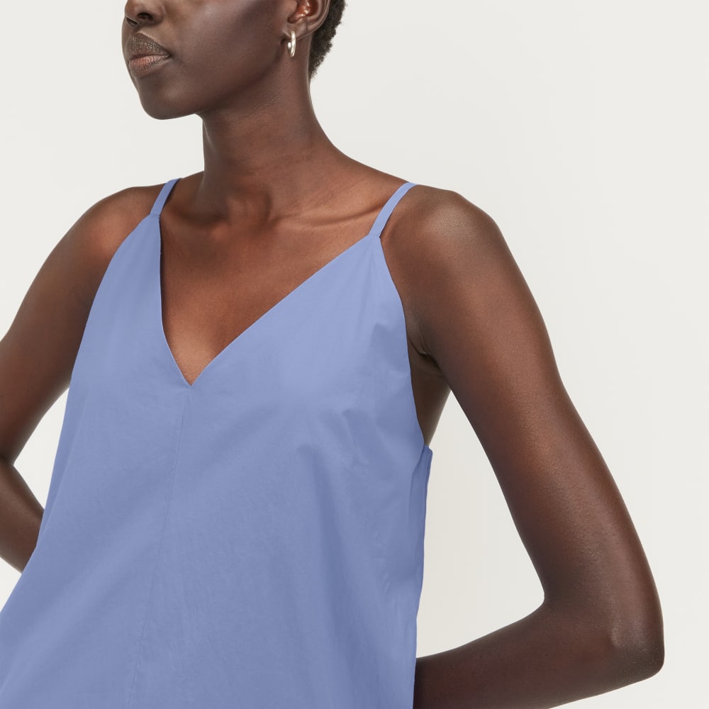 The Poplin Slip Dress in Cornflower Blue — detail view