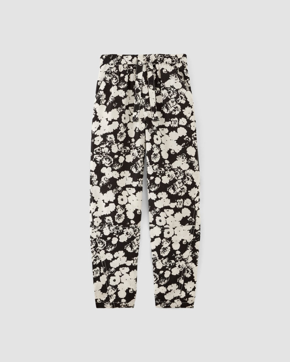 The Linen Pull-On Barrel Pant in Black / Bone Floral — alternate view