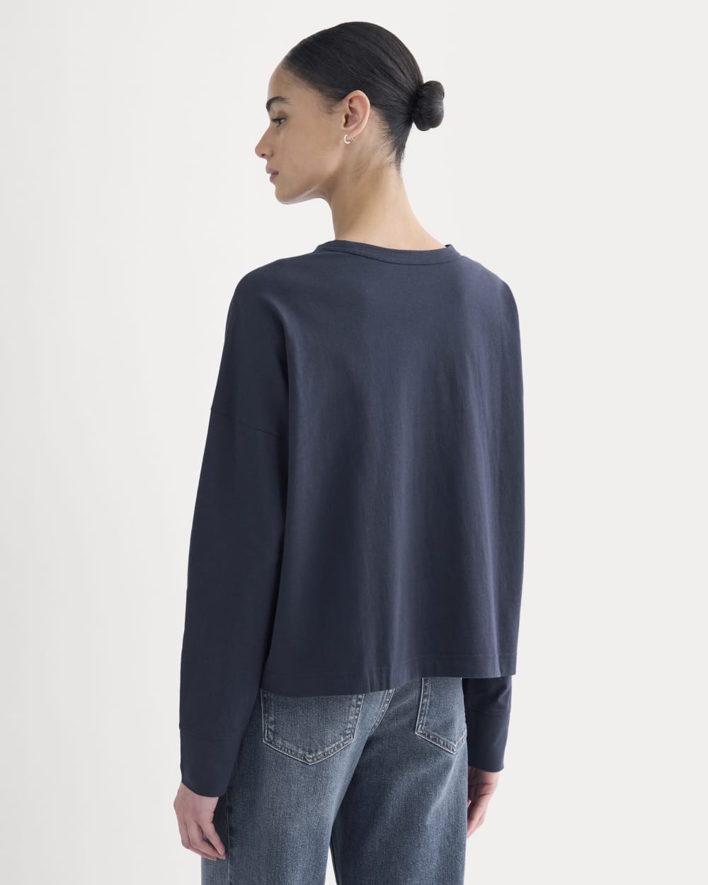 Oversized Boxy Crew in Essential Cotton in Deep Navy — detail view