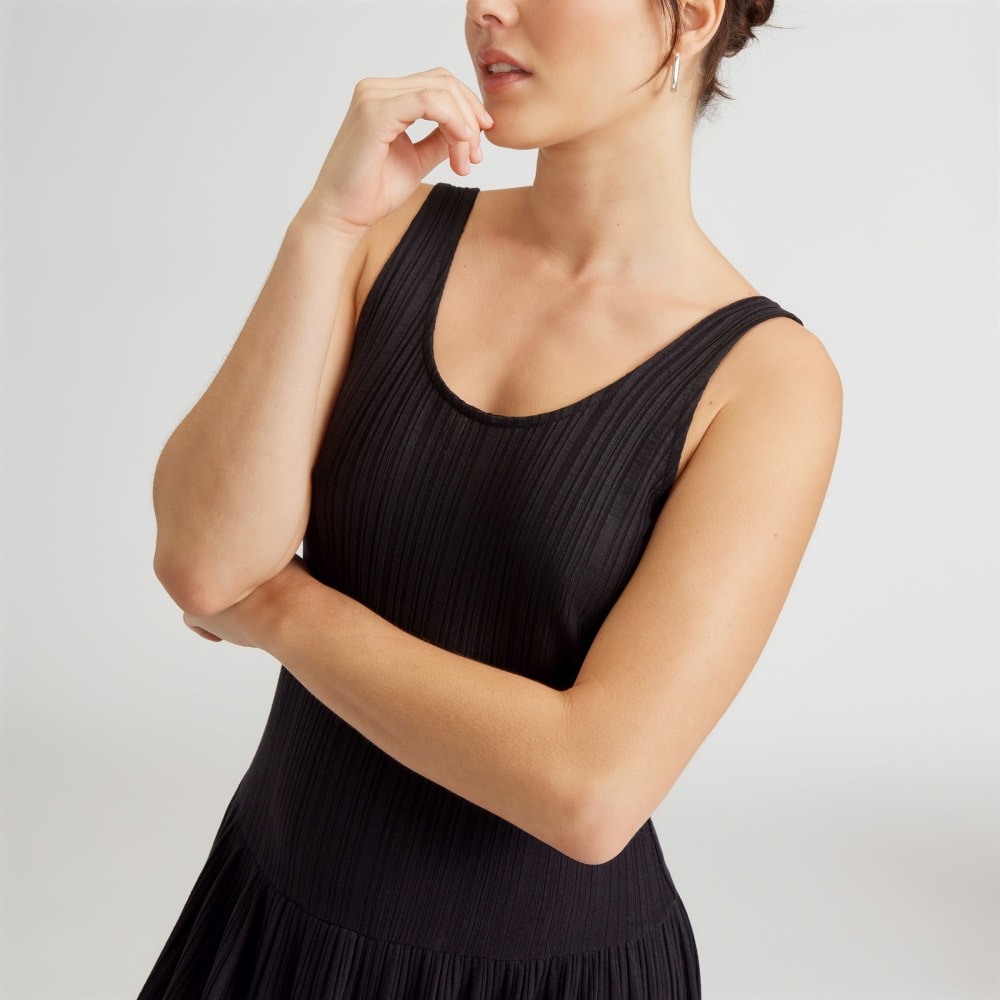 The Rib Soft Knit Scoop-Neck Dress in Black — detail view