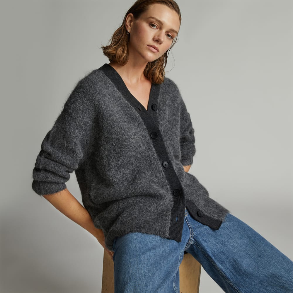 The SuperFuzz Alpaca Oversized Cardigan in Heathered Charcoal — detail view