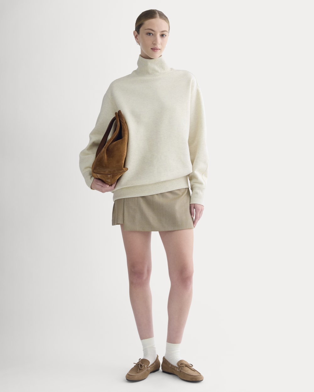 Luxe Fleece Turtleneck in Heathered Oat — detail view