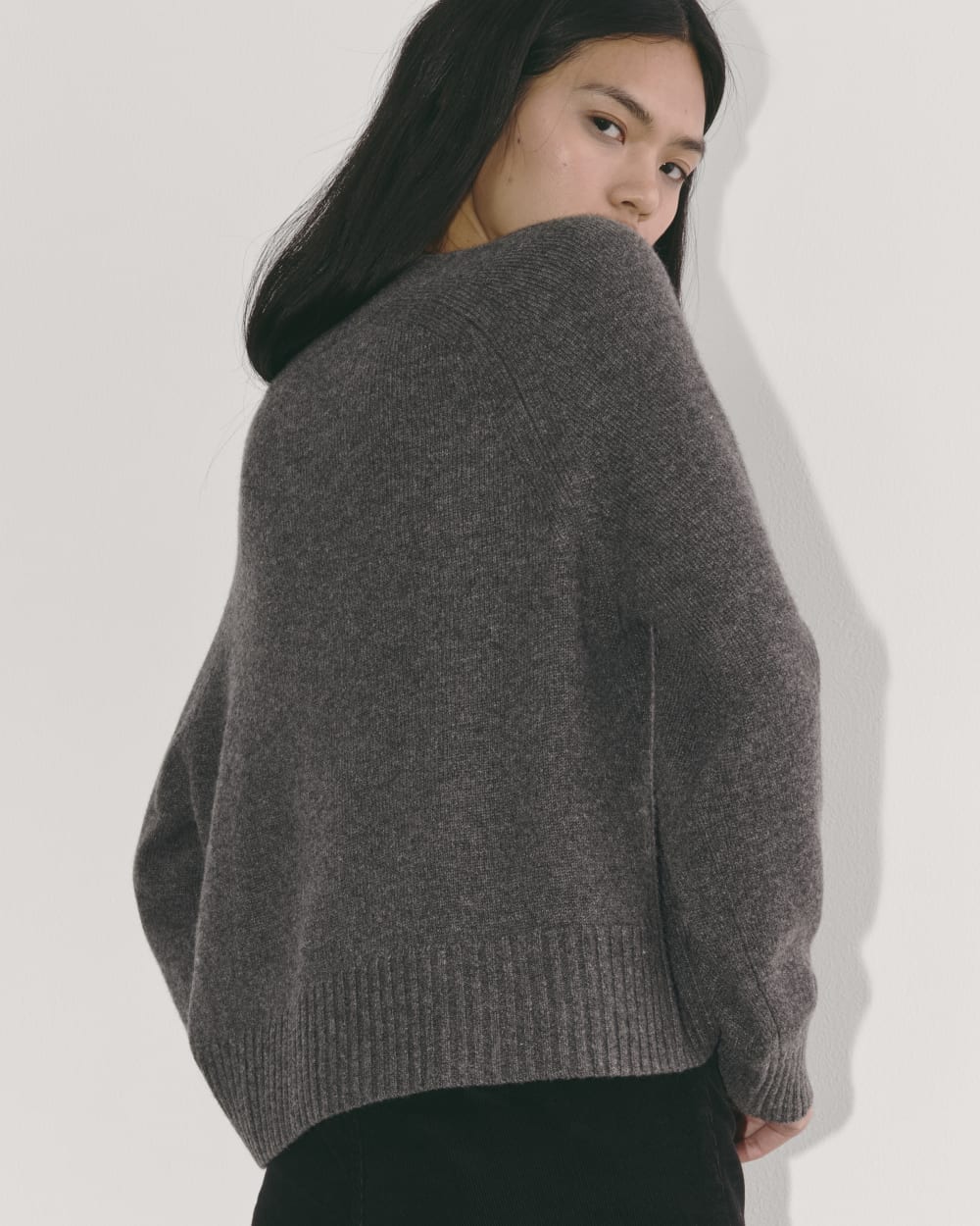 The Boxy Crew in Cashmere in Heather Charcoal — alternate view