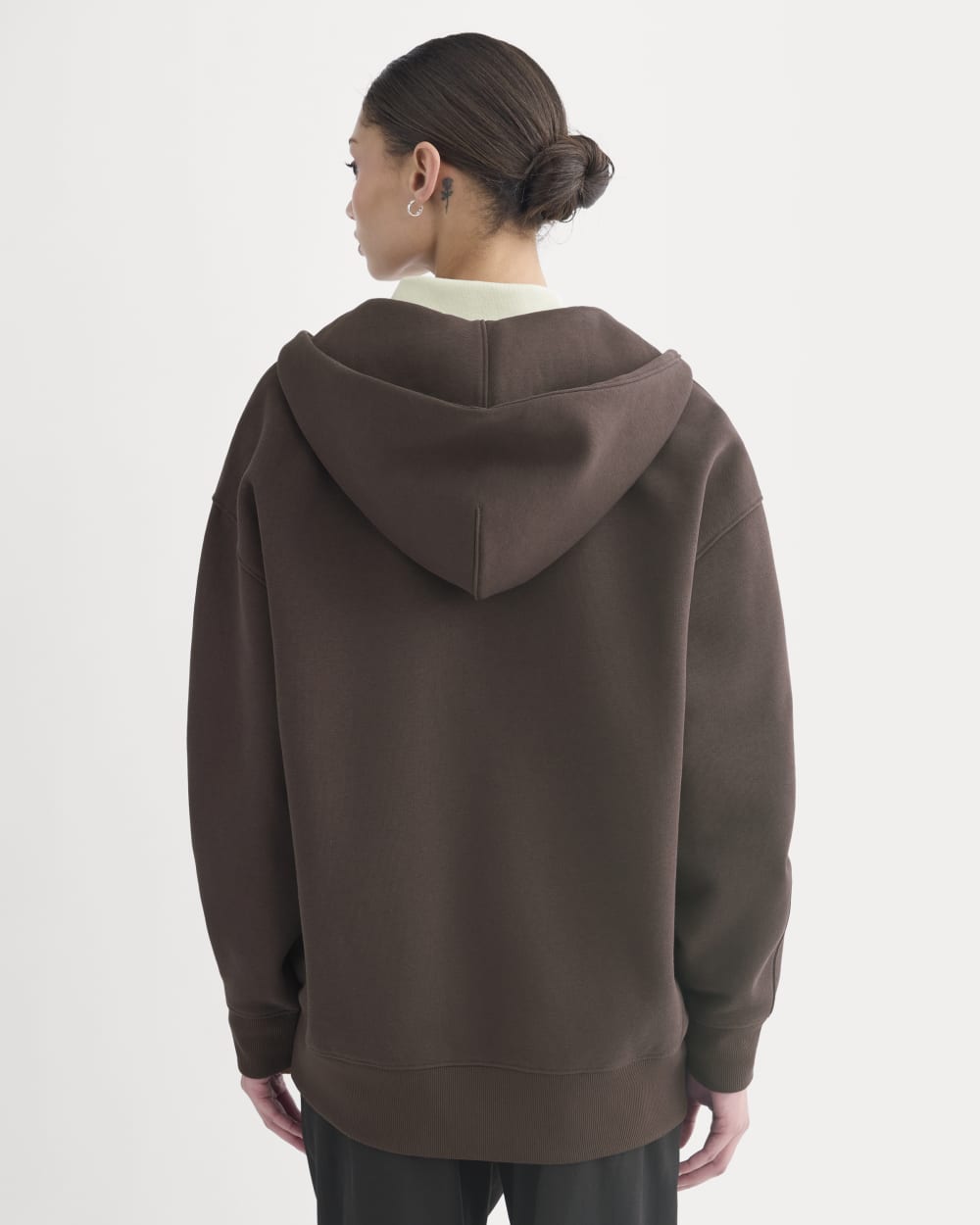 Luxe Fleece Oversized Full-Zip Hoodie in Dark Chocolate — detail view