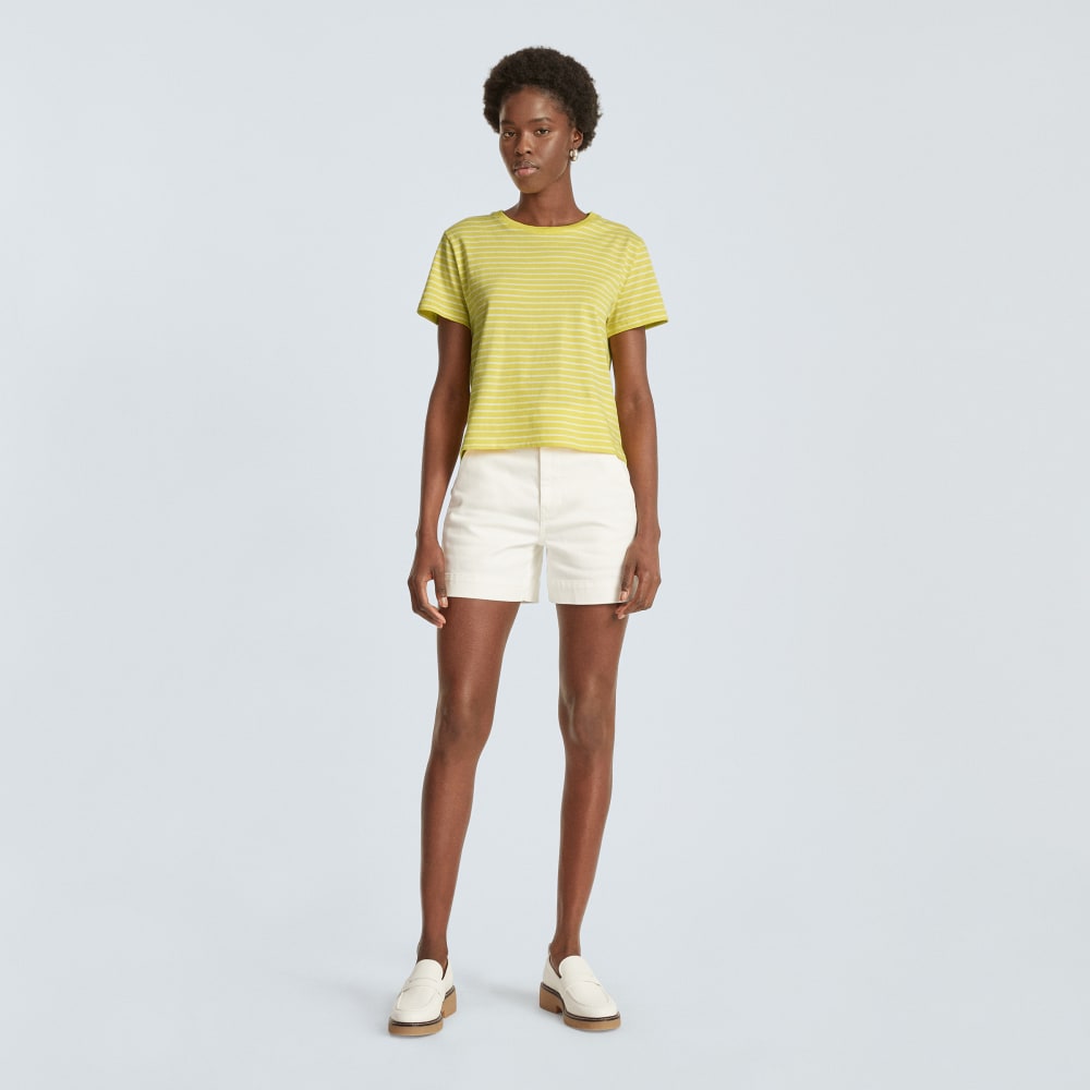 The Box-Cut Tee in Essential Cotton in Acacia / Tan — detail view