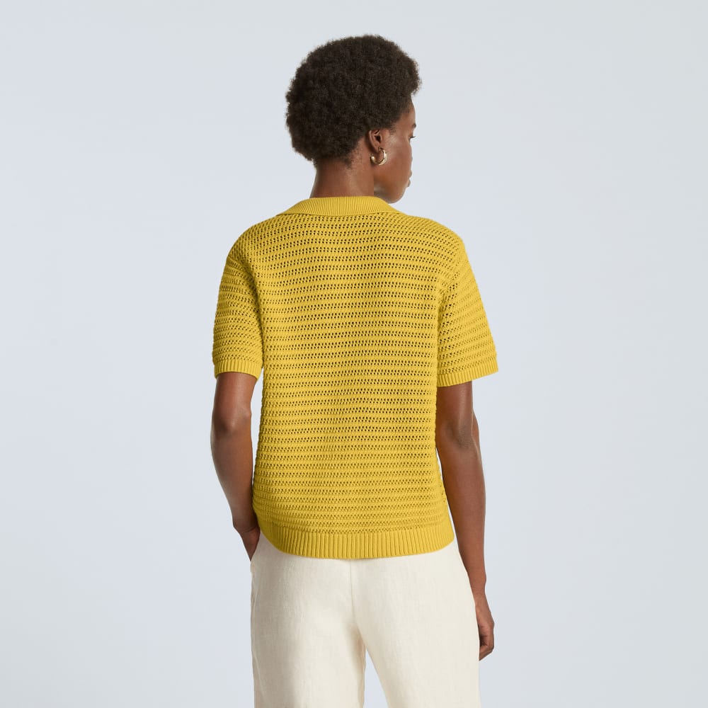 The Crochet Knit Polo in Super Lemon — detail view