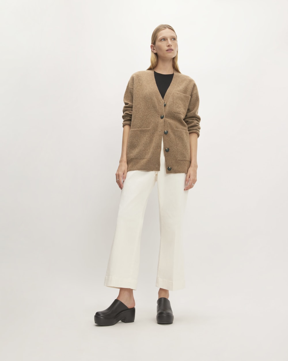 The Cozy-Stretch Relaxed Cardigan in Heathered Toasted Coconut — detail view