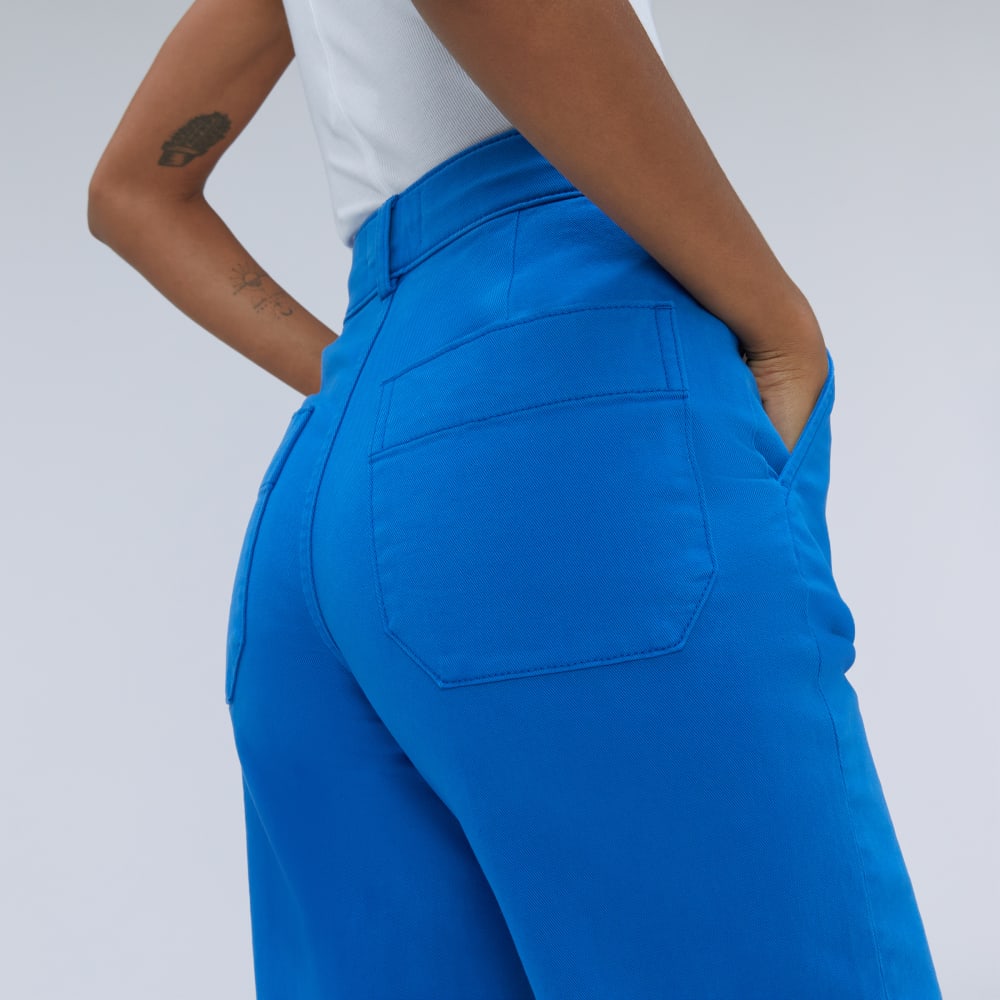 The Organic Wide-Leg Pant in Lapis Blue — detail view