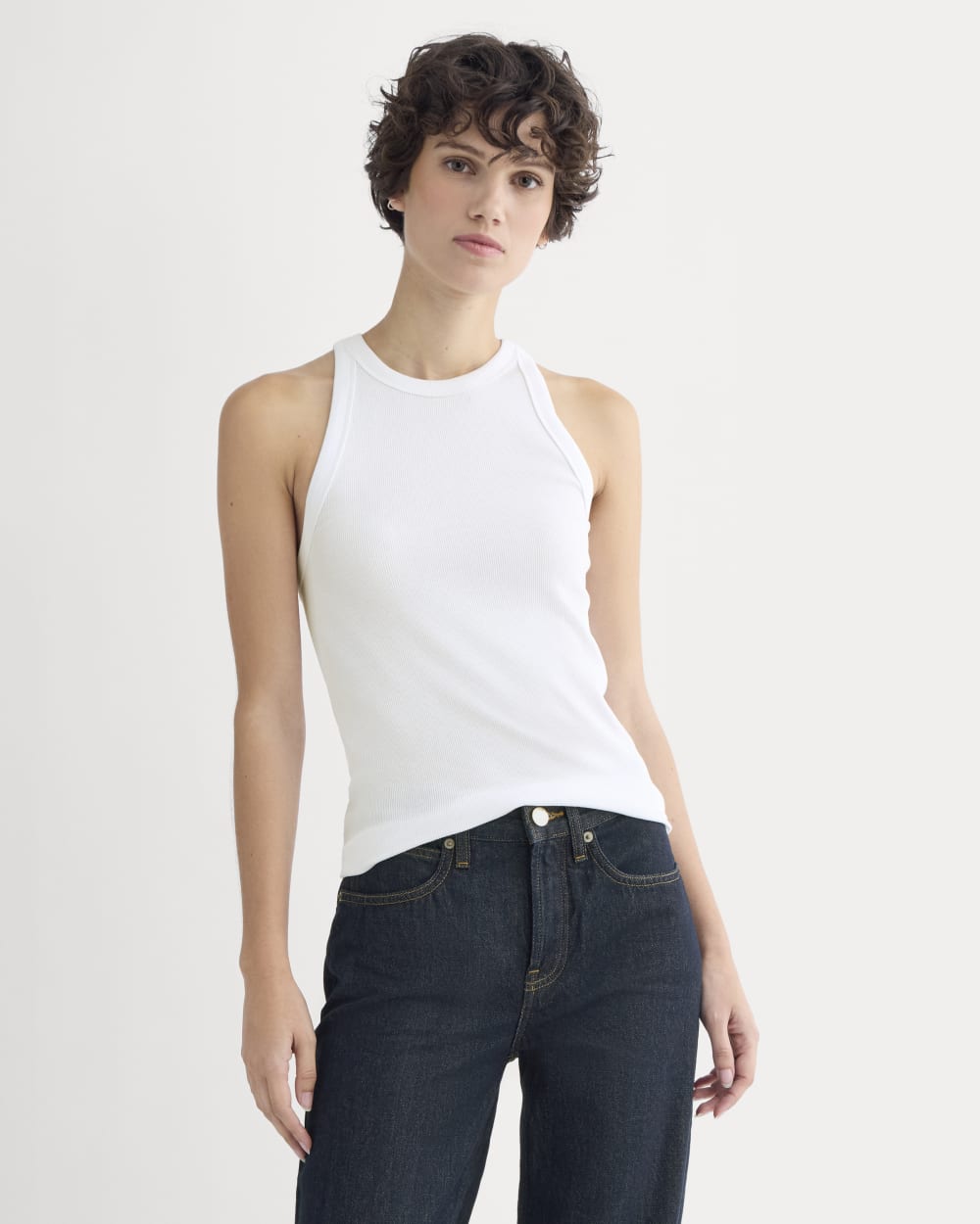 Luxe Rib Racerback Tank in White — front view