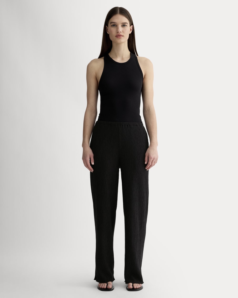 The Crinkle Pant in Black — front view