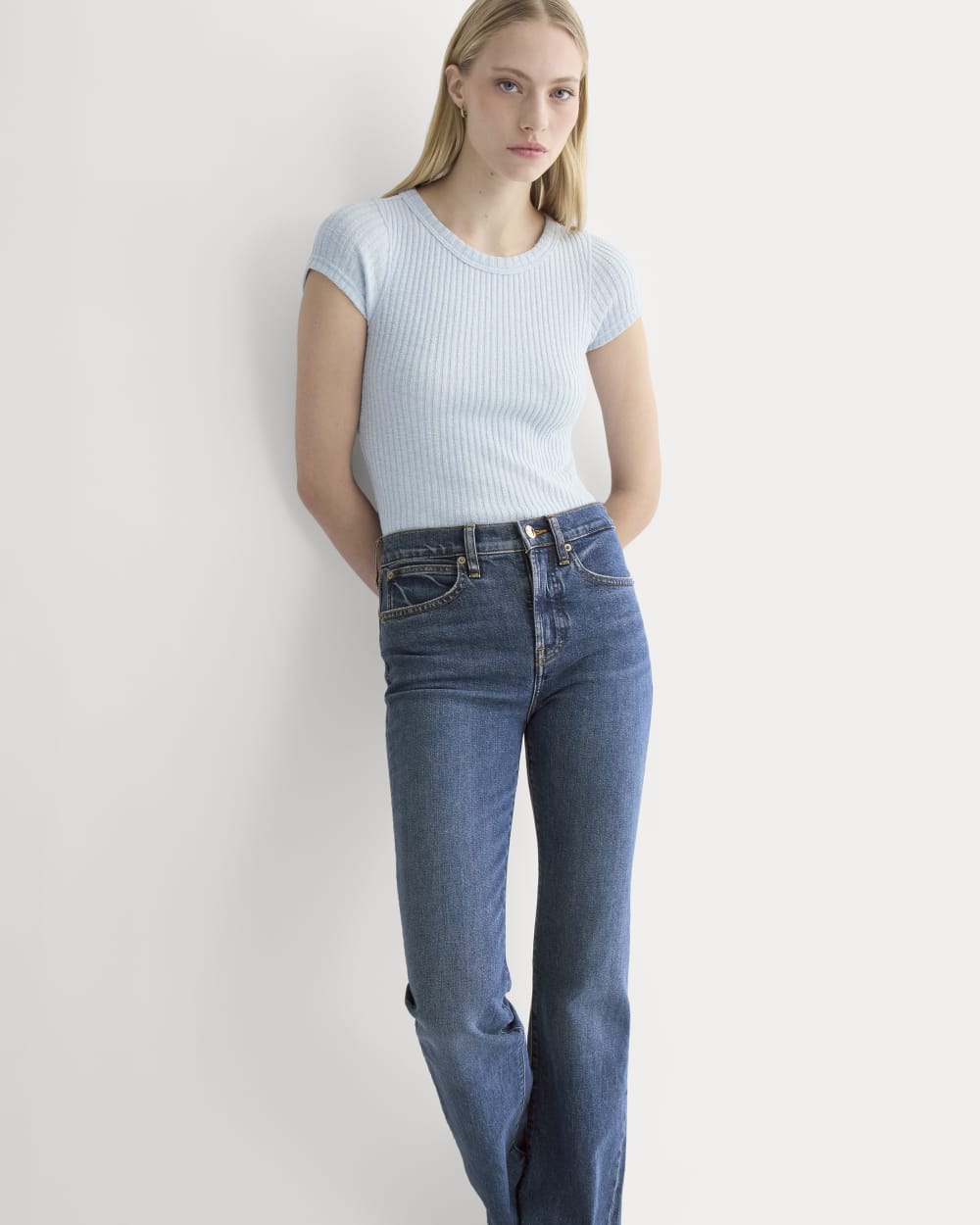 The Cozy Rib Tee in Skywriting — detail view
