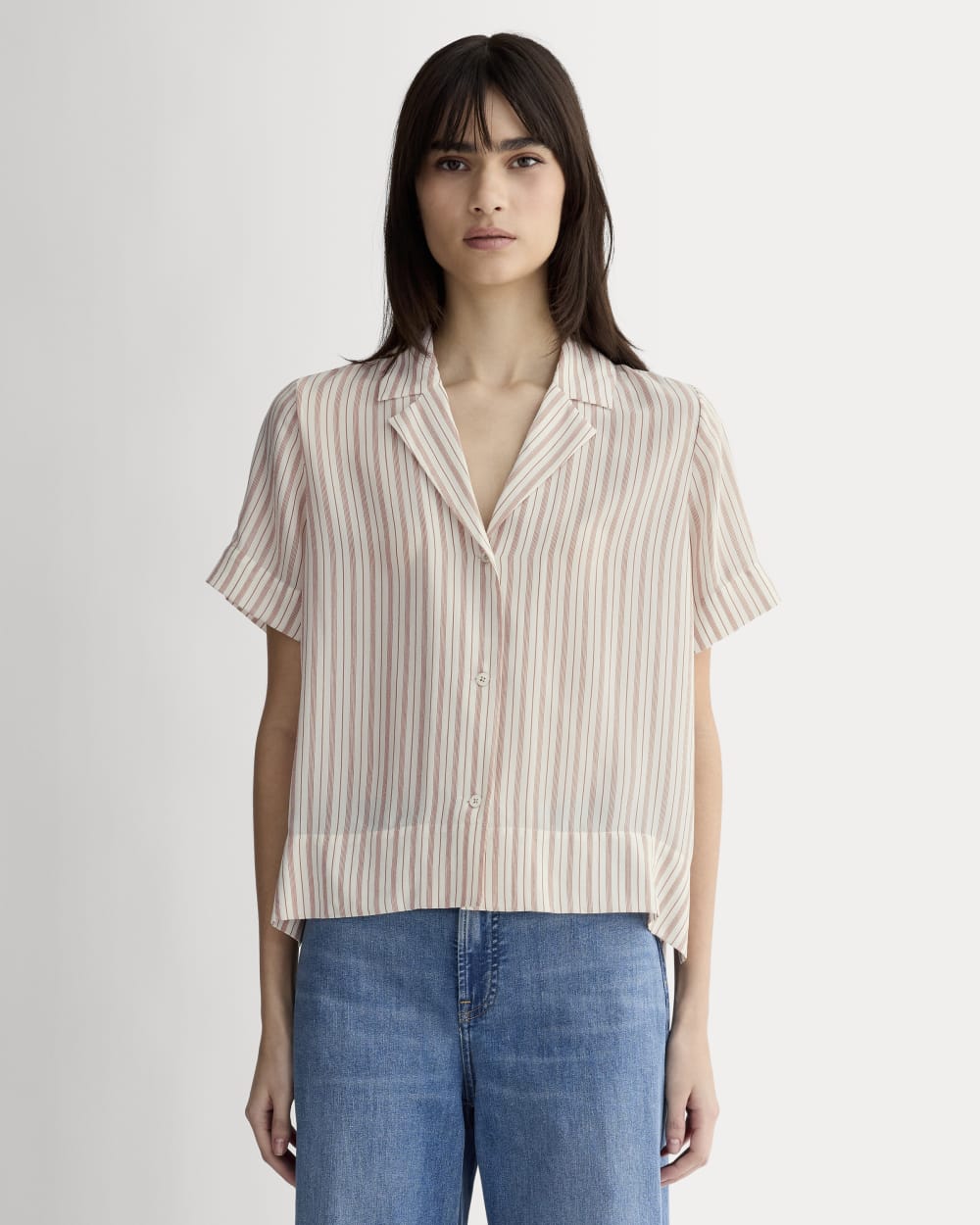 The Notch Shirt in Washable Silk in Bone / Dusky Rose — front view