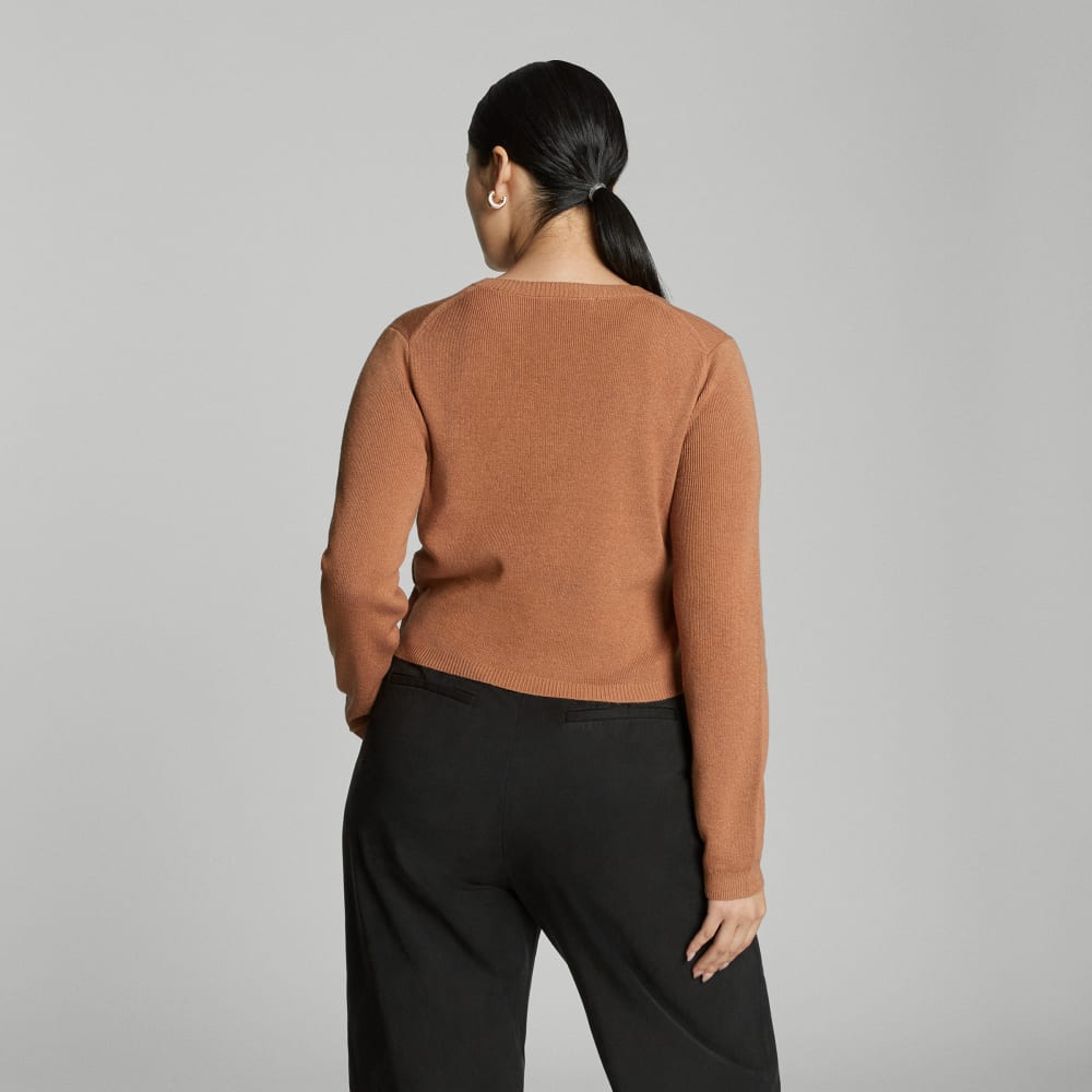 The Luxe Merino Cardigan in Tawny Brown — detail view