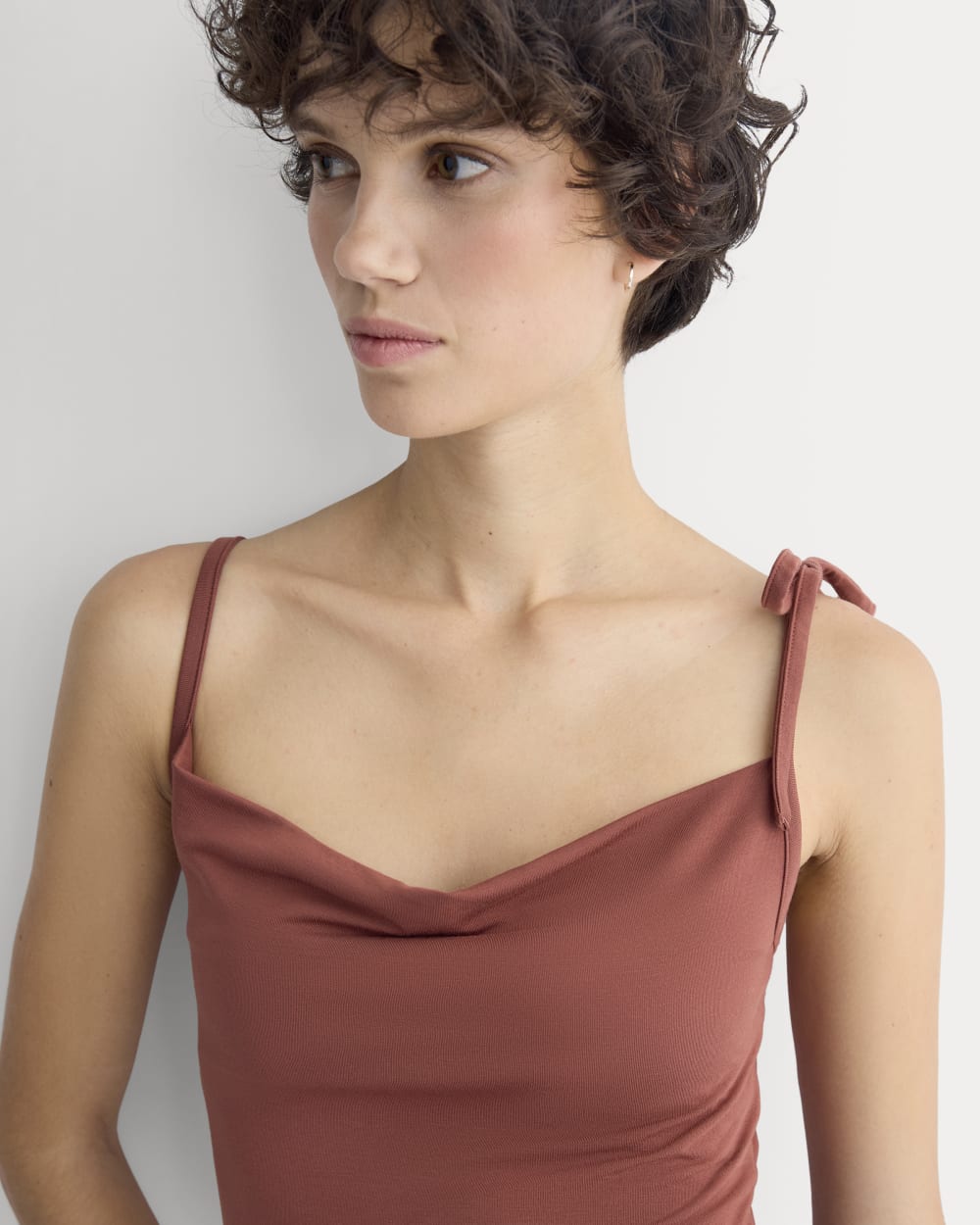 Tie-Shoulder Tank in Henna Red — detail view