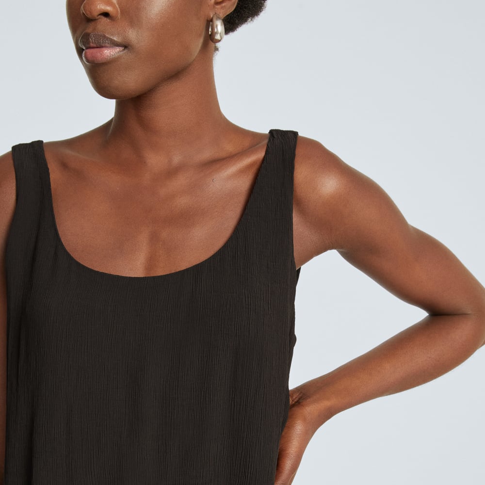 The Naia™ Ripple Tank Dress in Black — detail view