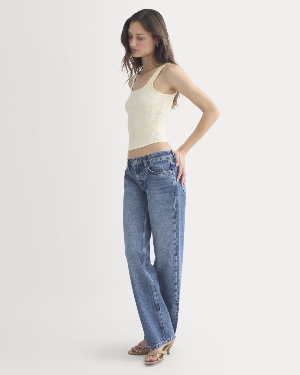Scoop-Neck Tank in Pointelle in Lemon Icing — detail view
