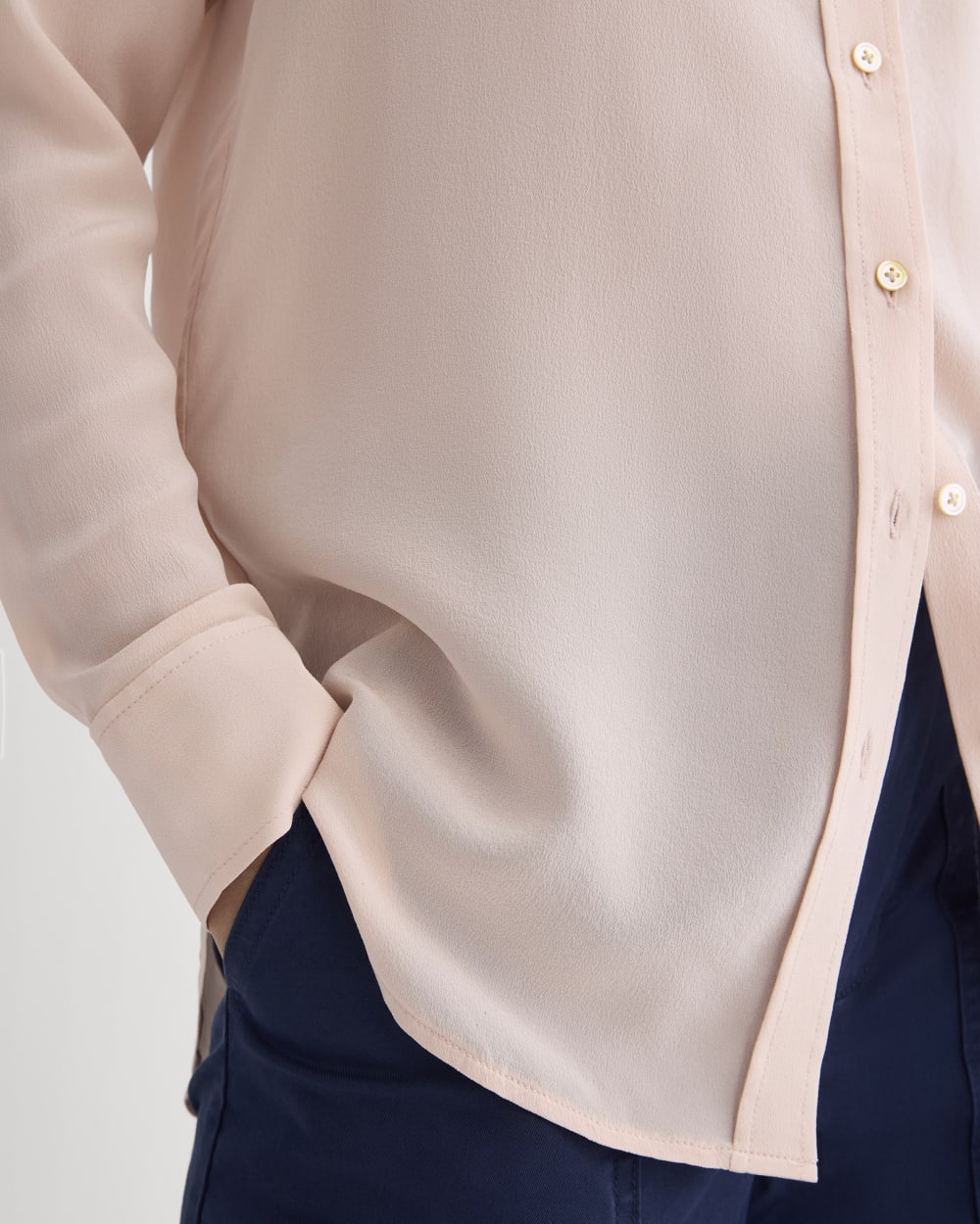 The Must-Have Shirt in Washable Silk in Soft Rose — detail view