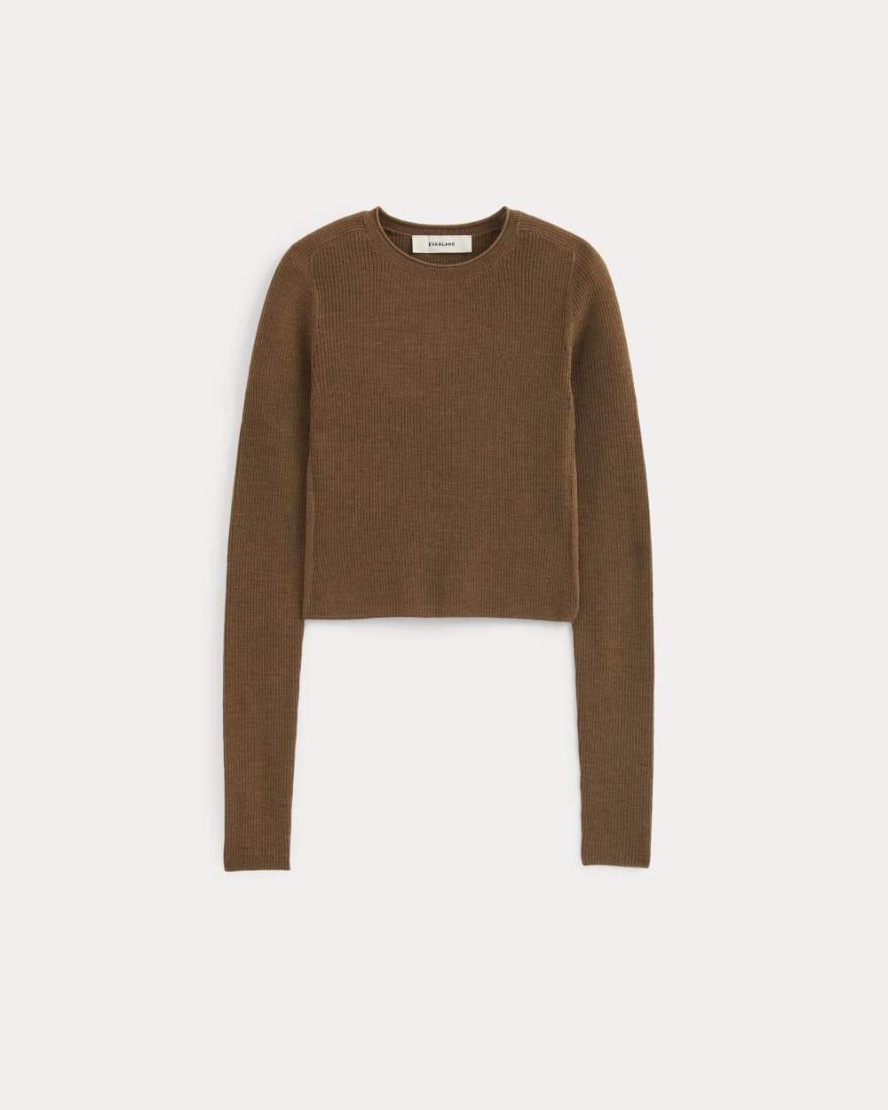 The Cropped Crew Top in Ultrafine Merino in Heathered Toffee — alternate view