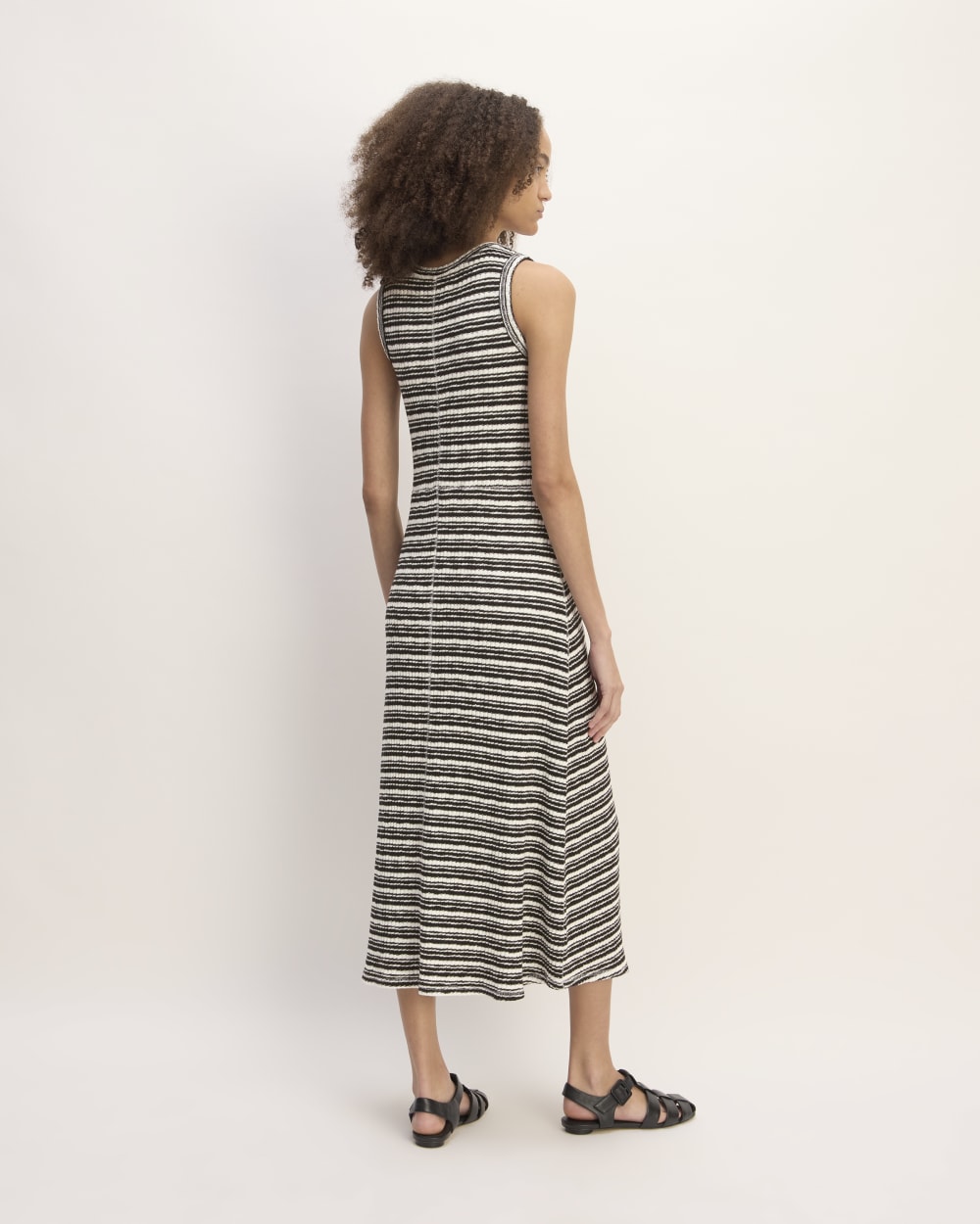 The Rib-Knit A-Line Tank Dress in Bone / Black — detail view