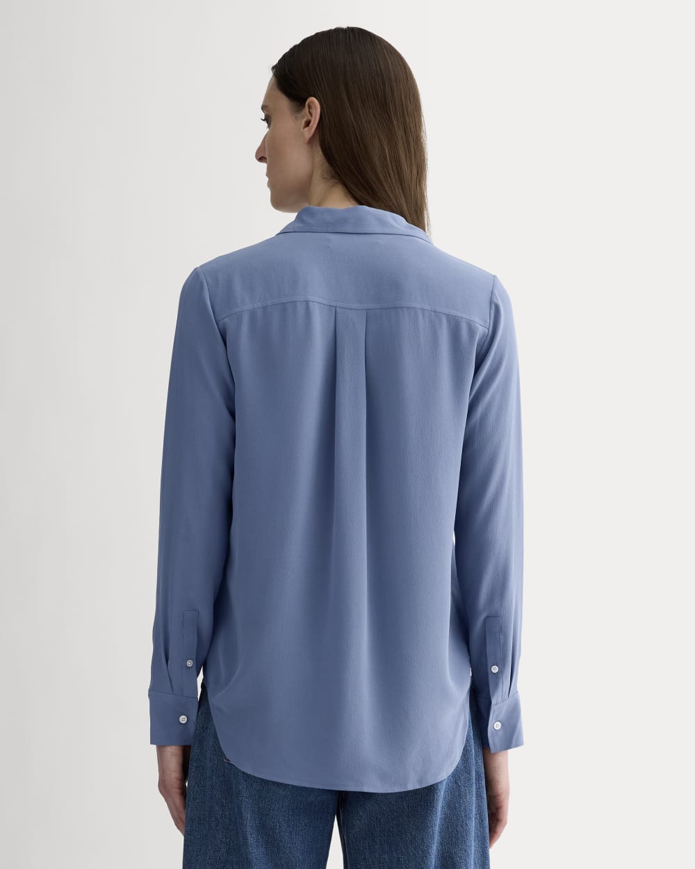 The Must-Have Shirt in Washable Silk in French Blue — detail view