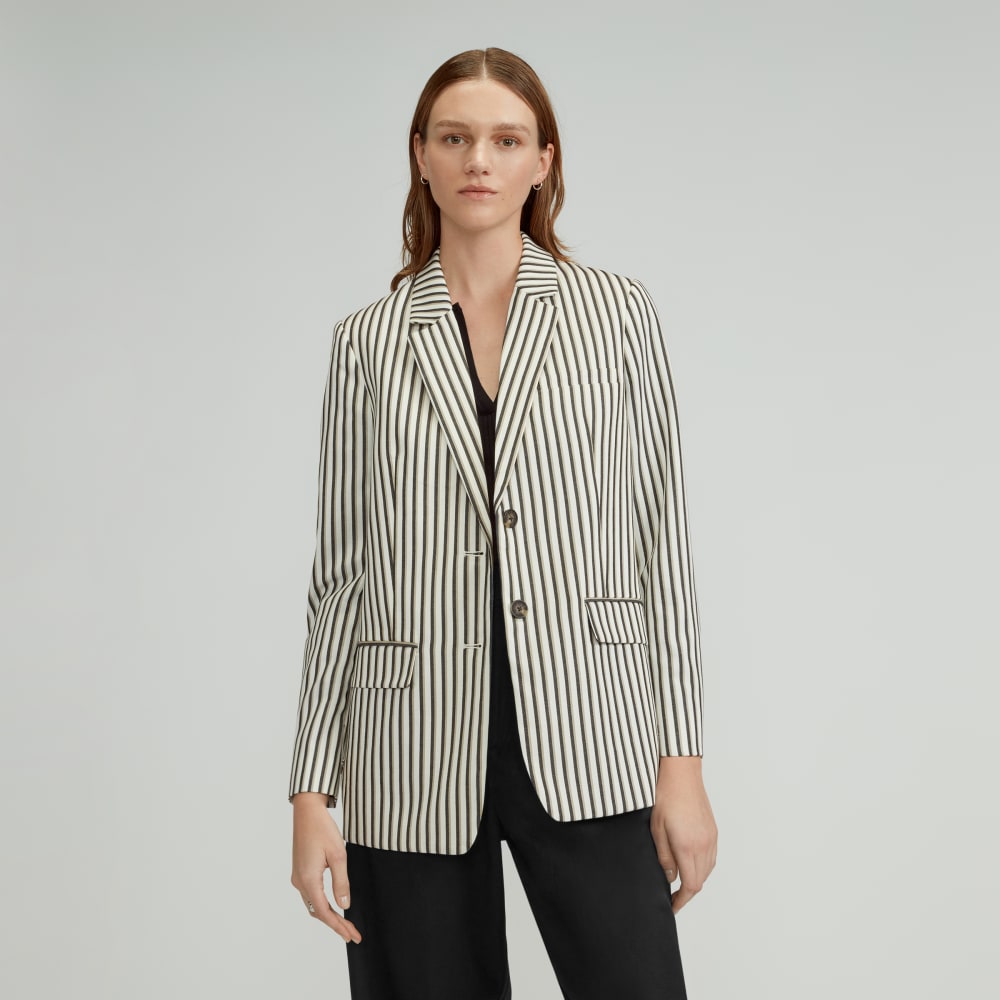 The Oversized Blazer in Buttersmooth in Ombre Stripe — front view