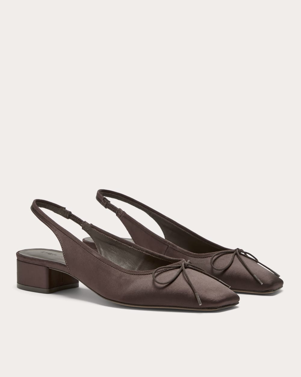 The Ballet Slingback Heel in Deep Brown Satin — detail view