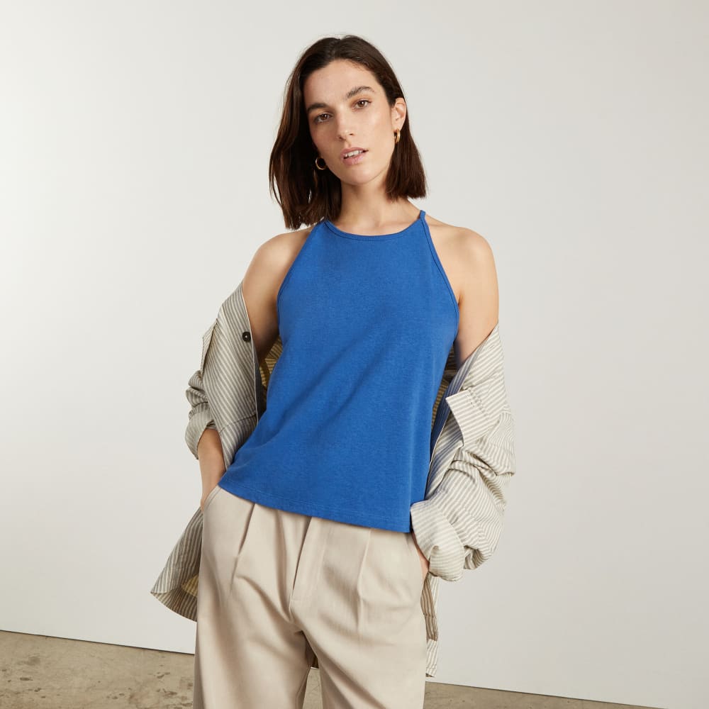 The Hemp Cutaway Tank in Deep Blue — detail view