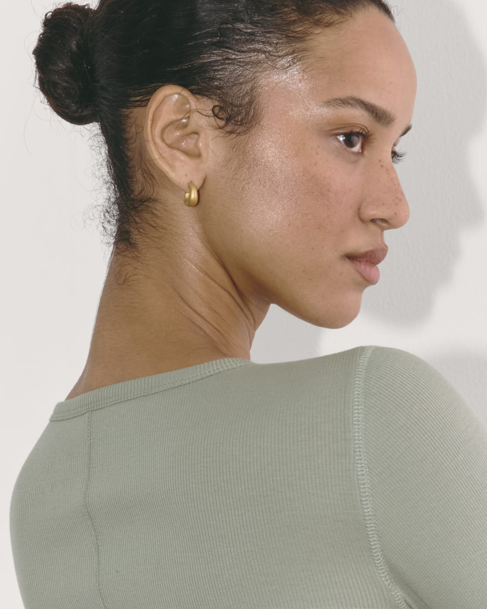 The Luxe Rib Long-Sleeve Crew in Sage Green — detail view