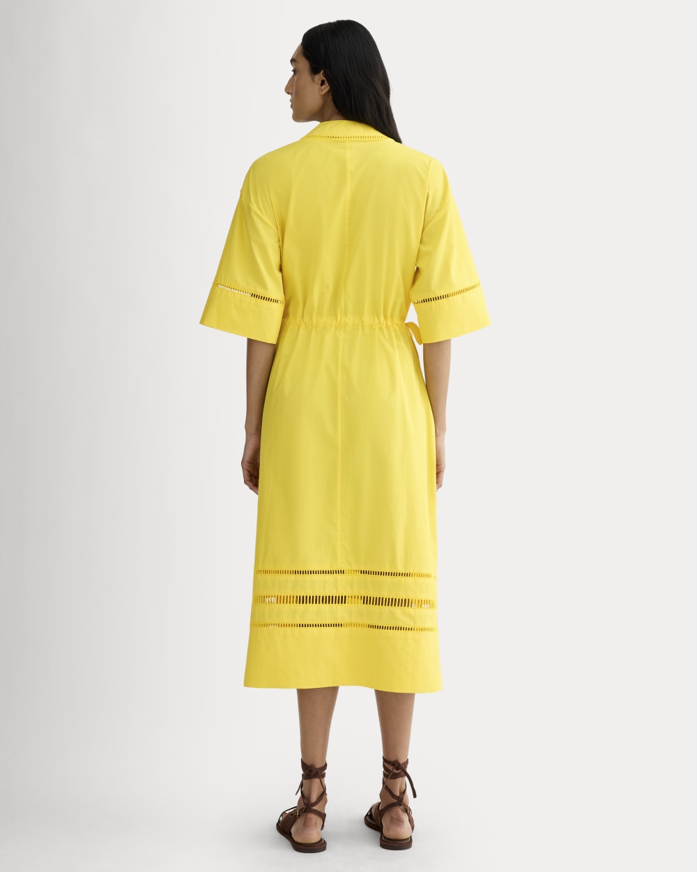 The Lace Trim Caftan Dress in High Visibility Yellow — detail view