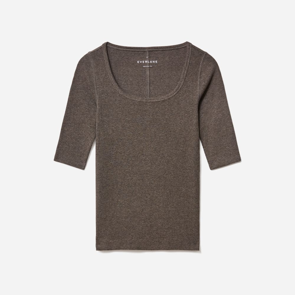 The Luxe Micro-Rib Scoop-Neck Tee in Heathered Fatigue — front view